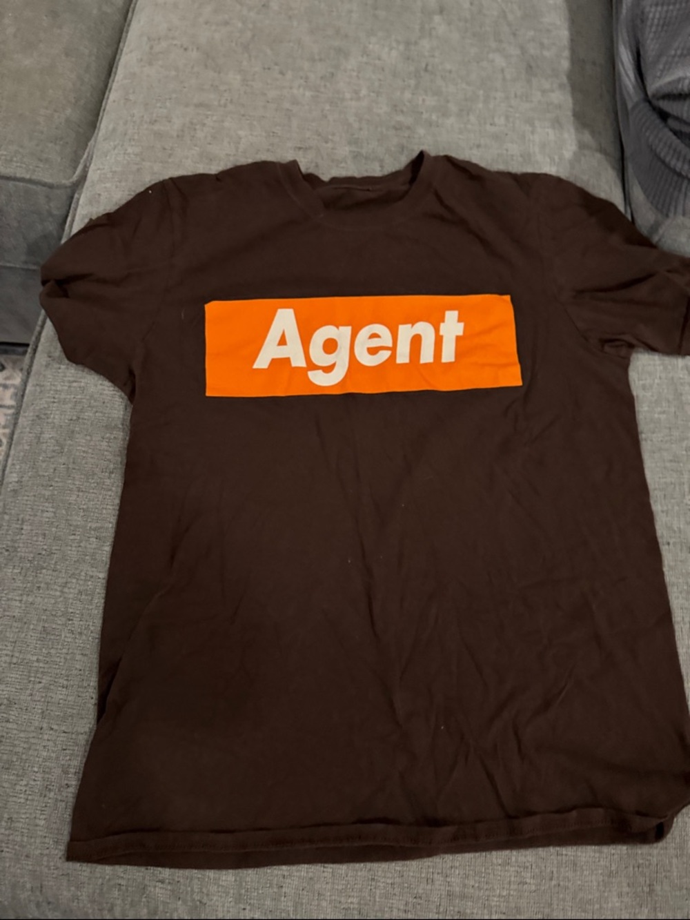 Agent Graphic Tee in Brown with Orange Print